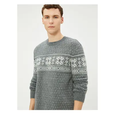 Koton Crew Neck Sweater Ethnic Patterned Wool Blend