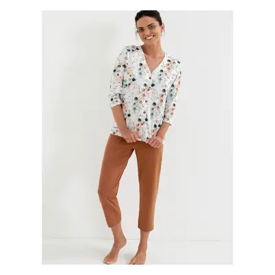 Cana 3/4 S-XL Zip-Up Pajamas Green-Cinnamon