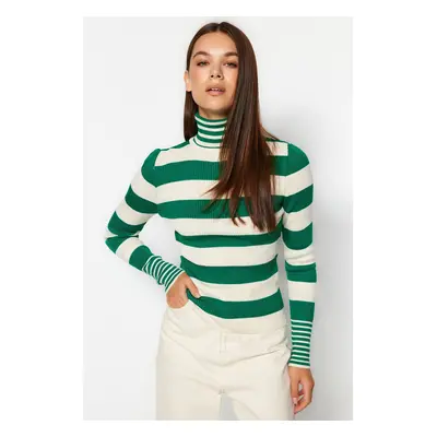 Trendyol Stone Striped Turtleneck Knitwear Sweater