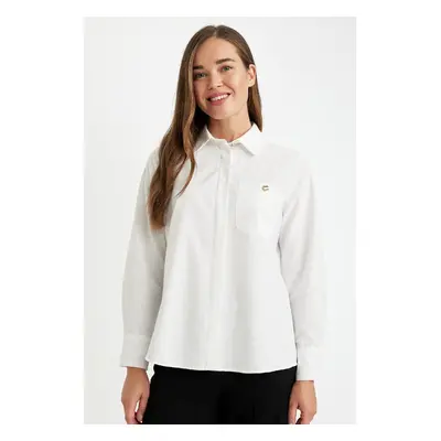 DEFACTO Relax Fit Buttoned Pocket Basic Plain Poplin Long Sleeve Shirt