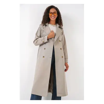 Bigdart Women's Double Breasted Collar Long Trench Coat - Stone