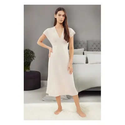 Trendyol Beige Laced Tie Detailed Woven Nightgown