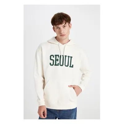 DEFACTO Boxy Fit Hooded Pocket Printed Sweatshirt