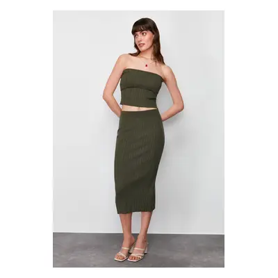 Trendyol Khaki Midi Knitwear Premium Yarn/ Special Yarn Skirt