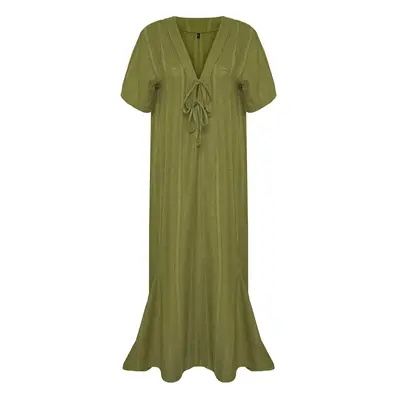 Trendyol Khaki*001 Plain Relaxed Maxi Woven Striped 50% Viscose, 50% Nylon Dress