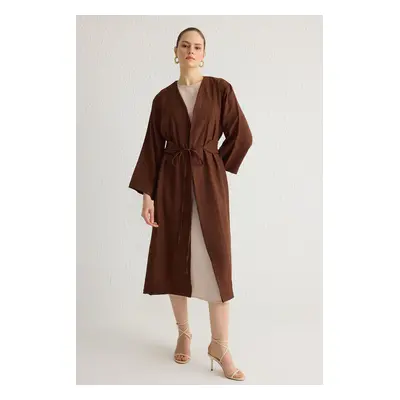 Trendyol Brown Waist Tie Detailed Linen Look Woven Kimono & Kaftan