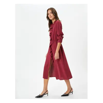 Koton Midi Length Ruffle Dress Long Sleeve Buttoned Waist Tie