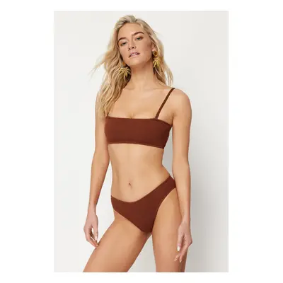 Trendyol Brown Textured Regular Bikini Bottom