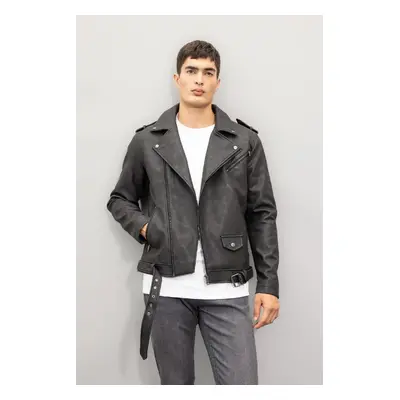 DEFACTO Water Repellent Faux Leather Coat Jacket Seasonal with Zipper Pockets