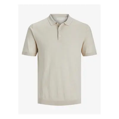 Krémové pánské polo tričko s příměsí lnu Jack & Jones Rigor - Pánské