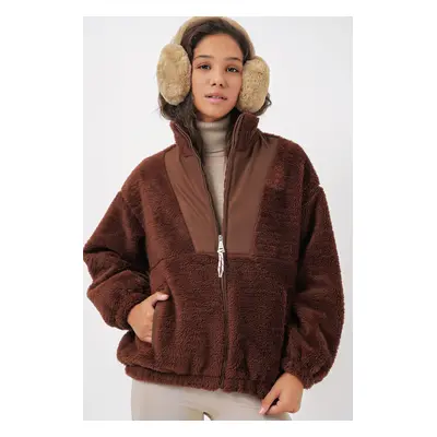 Bigdart Women's Plush Coat Jacket - Brown