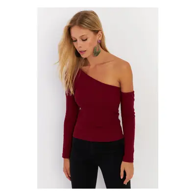 Cool & Sexy Women's Burgundy Asymmetric Sleeve Camisole New Year's Blouse HOR1