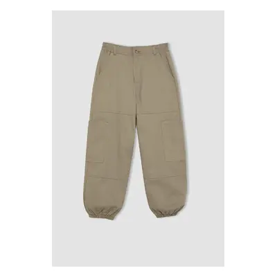 DEFACTO Girls Cotton Parachute Trousers with Elastic Waist and Legs and Cargo Pockets