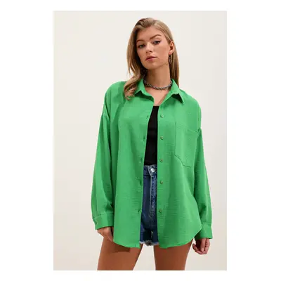 Bigdart Single Pocket Oversize Linen Shirt - Green