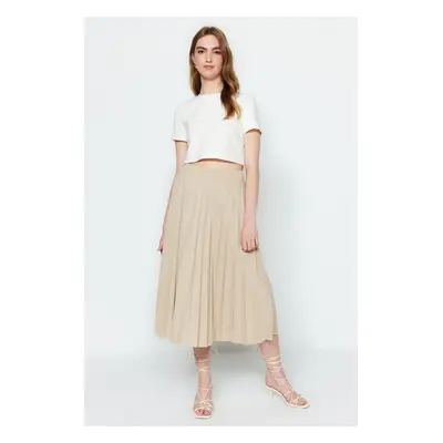 Trendyol Stones Flared High Waist Midi Pleated Smart Crepe Knitted Skirt