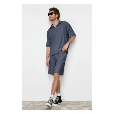 Trendyol Limited Edition Indigo Oversize/Wide Cut Textured Wrinkle-Free Ottoman Shorts