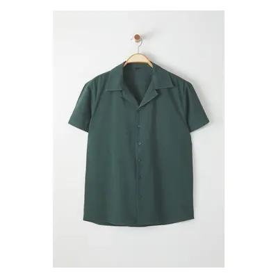 Trendyol Dark Green Regular Fit Appaj, Collar Short Sleeve Linen Look, 100% Cotton Summer Shirt