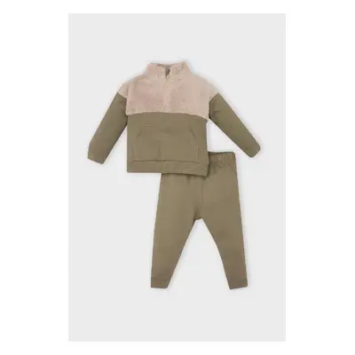 DEFACTO Baby Boy Zippered Stand Collar Kangaroo Pocket Sweatshirt Elastic Waist Jogger Sweatpant