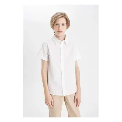 DEFACTO Boys Polo Collar Poplin Short Sleeve Basic Plain White School Shirt