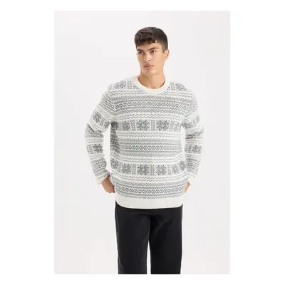 DEFACTO Standard Fit Christmas Themed Crew Neck Knitted Sweater