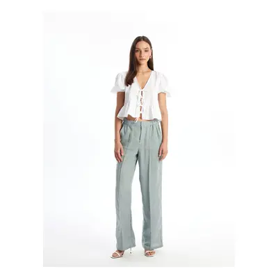 LC Waikiki Comfortable Fit Straight Linen Women's Trousers with Elastic Waist