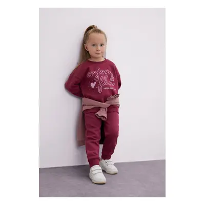 DEFACTO Baby Girl 2-Piece Set Printed Crew Neck Sweatshirt Top Elastic Waist Tracksuit Bottoms