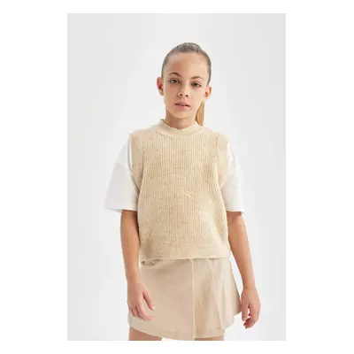 DEFACTO Girl's Beige Crew Neck Knitwear Sweater