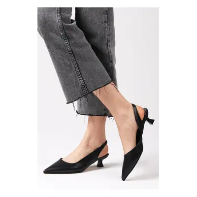 Mio Gusto Mitzie Black Women's Shoes with Open Back Short Heels.