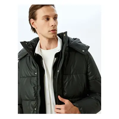 Koton Slim Fit Hooded Faux Leather Puffer Jacket