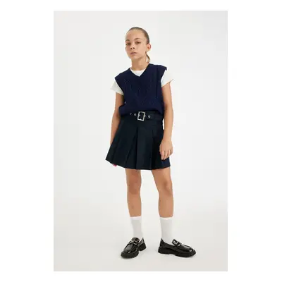 DEFACTO Girl Belted Gabardine Pleated Skirt