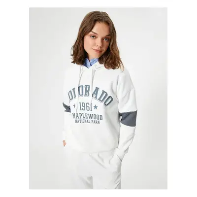 Koton Oversize College Printed Sweatshirt Hooded Color Blocked