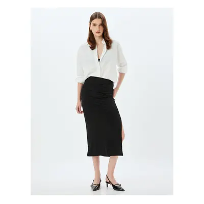 Koton Draped Pencil Skirt Side Slit Detail Slim Fit