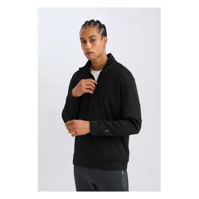 DEFACTO Fit Standard Fit Stand Collar Zippered Scuba Diving Fabric Sports Sweatshirt