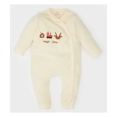 DEFACTO Baby Boy Newborn Christmas Themed Long Sleeve Velvet Jumpsuit with Snaps D6510A524WN