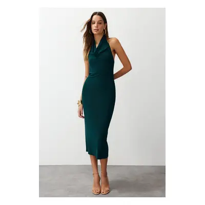 Trendyol Emerald Green Scoop Neck Stretchy Knitted Midi Pencil Dress