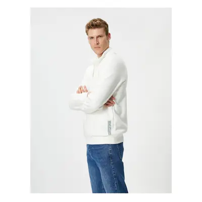 Koton Half Zipper Sweat Stand Collar Slogan Printed Long Sleeve Ribbon