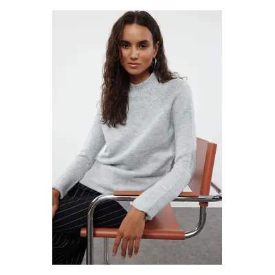 Trendyol Gray Soft Textured Stand Collar Seamless Knitwear Sweater