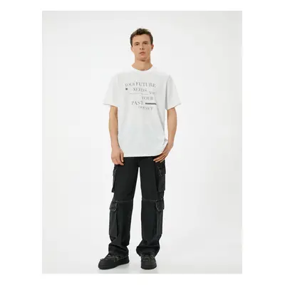 Koton Slogan Printed T-Shirt Crew Neck Short Sleeve Cotton