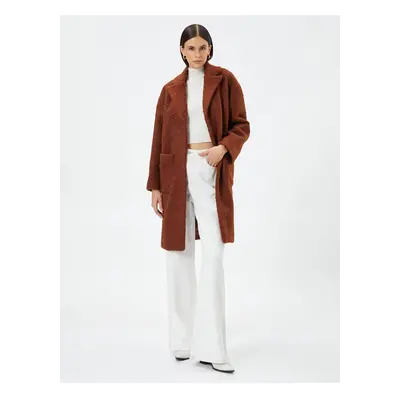 Koton Oversize Long Boucle Coat Dvouřadá kapsa s detailní podšívkou