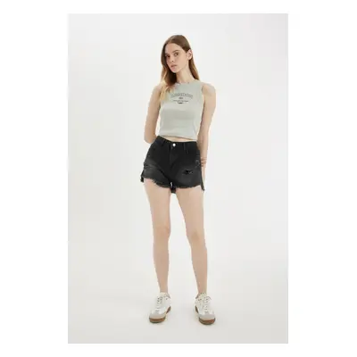 DEFACTO High Waist Cut-Out Jean Shorts