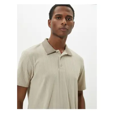 Koton Polo T-Shirt Collar Detailed Buttoned Short Sleeve Textured