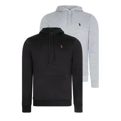 DOUBLE SET V4011 DEWBERRY MEN'S HOODED SWEATSHIRT-BLACK-GREY