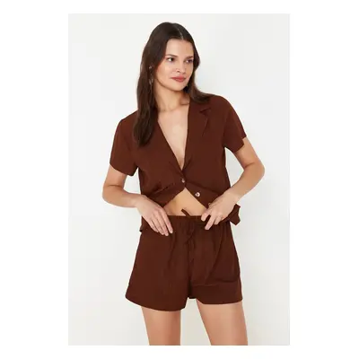 Trendyol Brown Woven Shirt Shorts Set