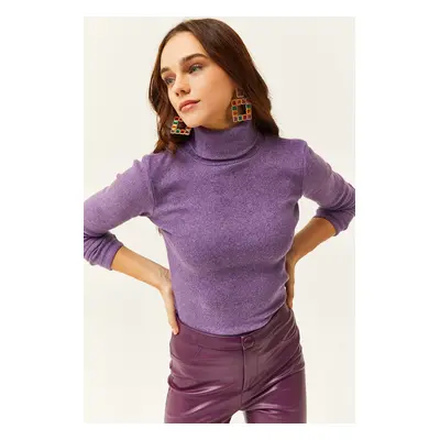 Olalook Women's Purple Turtleneck Raised Camisole Sweater