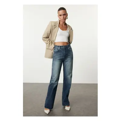 Trendyol Dark Blue More Sustainable High Waist Wide Leg Jeans