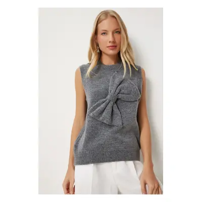 Happiness İstanbul Women's Anthracite Bow Knit Sweater