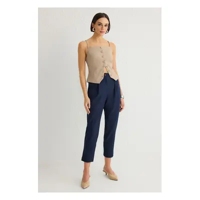 Trendyol Navy Blue Carrot High Waist Polyviscose Woven Trousers