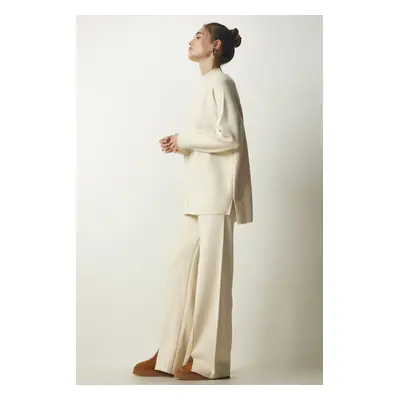 Happiness İstanbul Women's Cream Stylish Knitwear Sweater Pants Suit