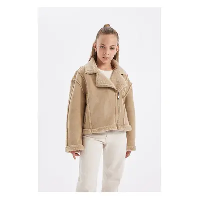 DEFACTO Girl Jacket Collar Plush Lining Coat