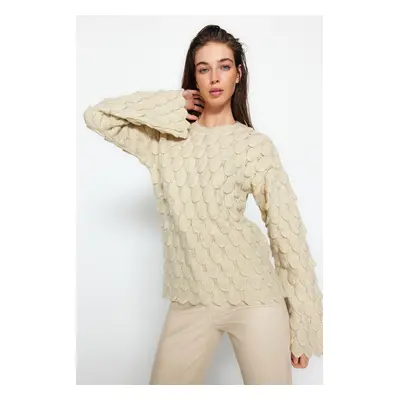 Trendyol Stone Self-patterned Crew Neck Pletený svetr